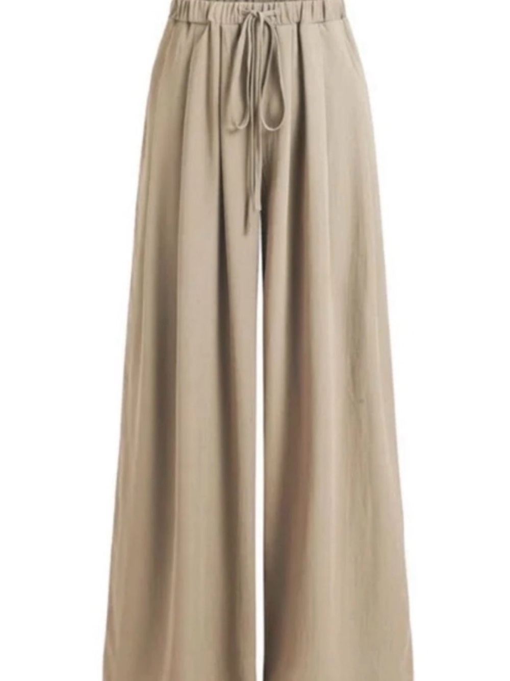 Cider Beige Wide-Leg Drawstring Palazzo Pants
